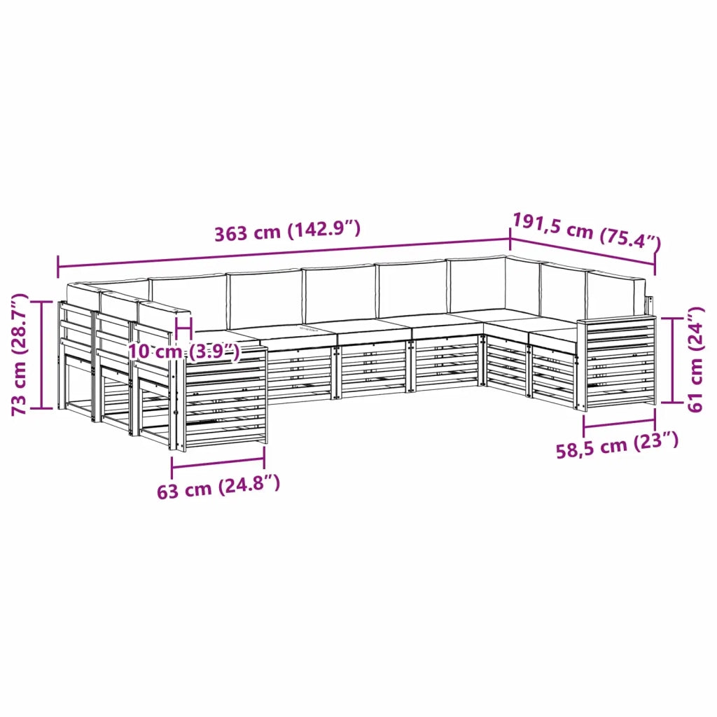 Set divano sezionale 10 pcs Grigio Naturale e Chiaro 3375566