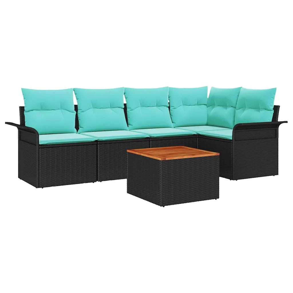 Set Divano da Giardino 6 pcs Nero e Turchese polyrattan 3356002