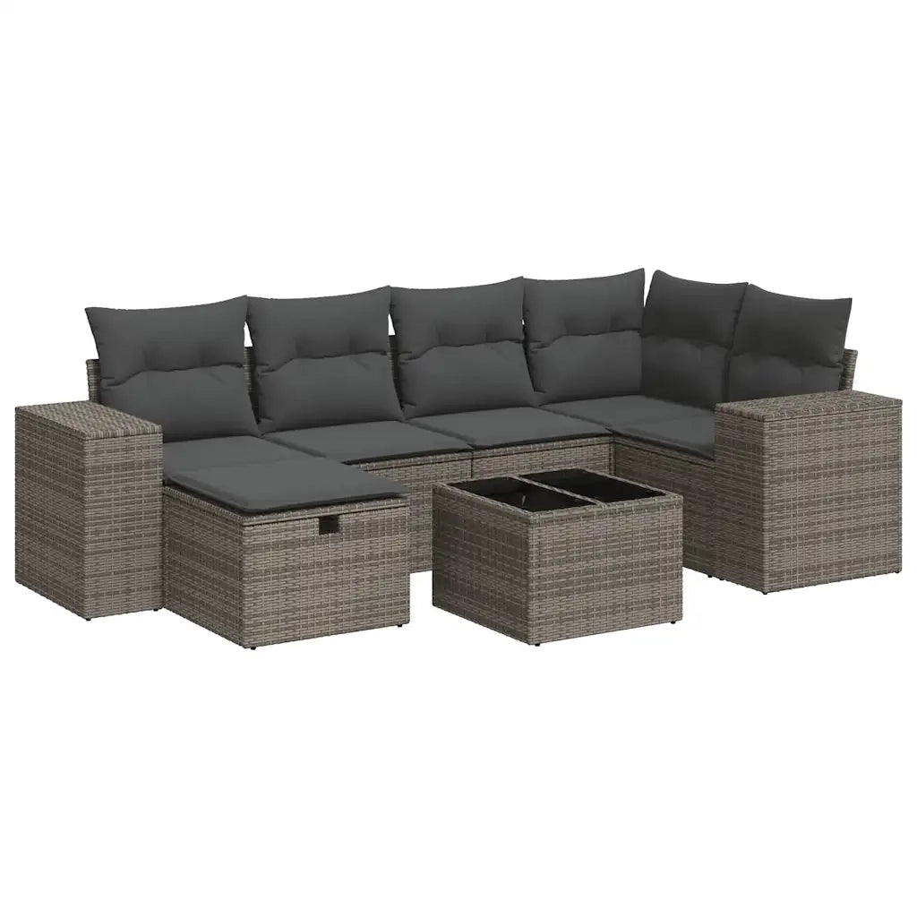 Set Divani da Giardino 7 pz con Cuscini Grigio in Polyrattan 3325696