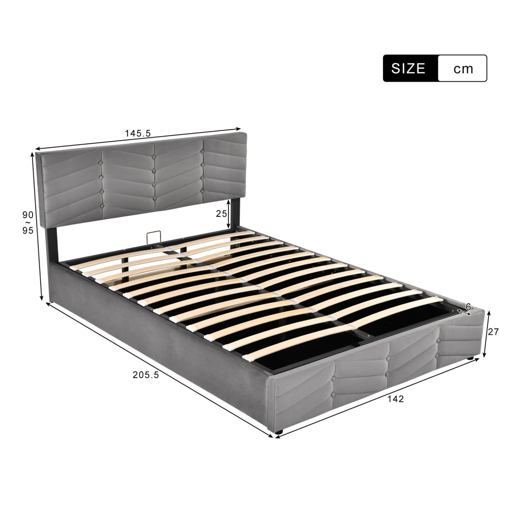 LETTO Contenitore 140x200 cm Velluto Grigio