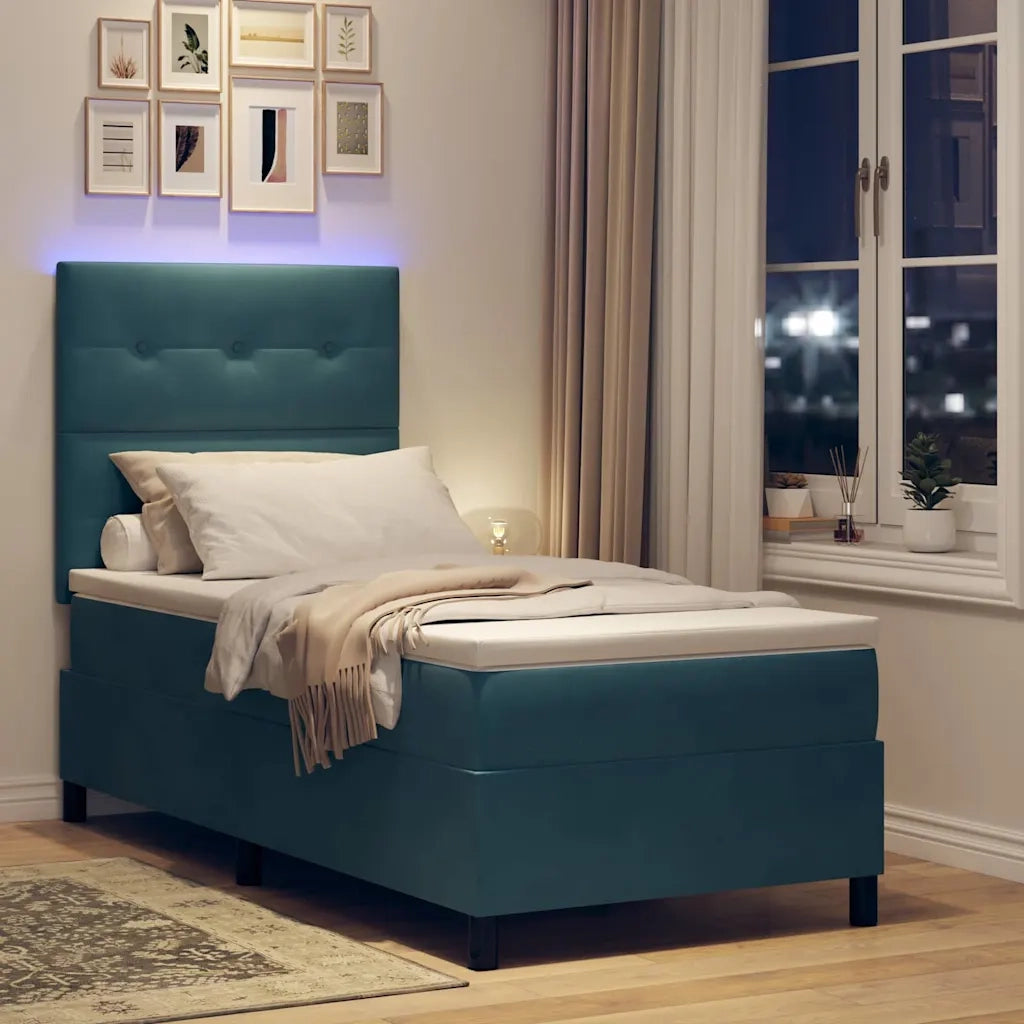 Letto a Sorgente LED con testiera Blu Scuro 90 x 190 cm Tessuto