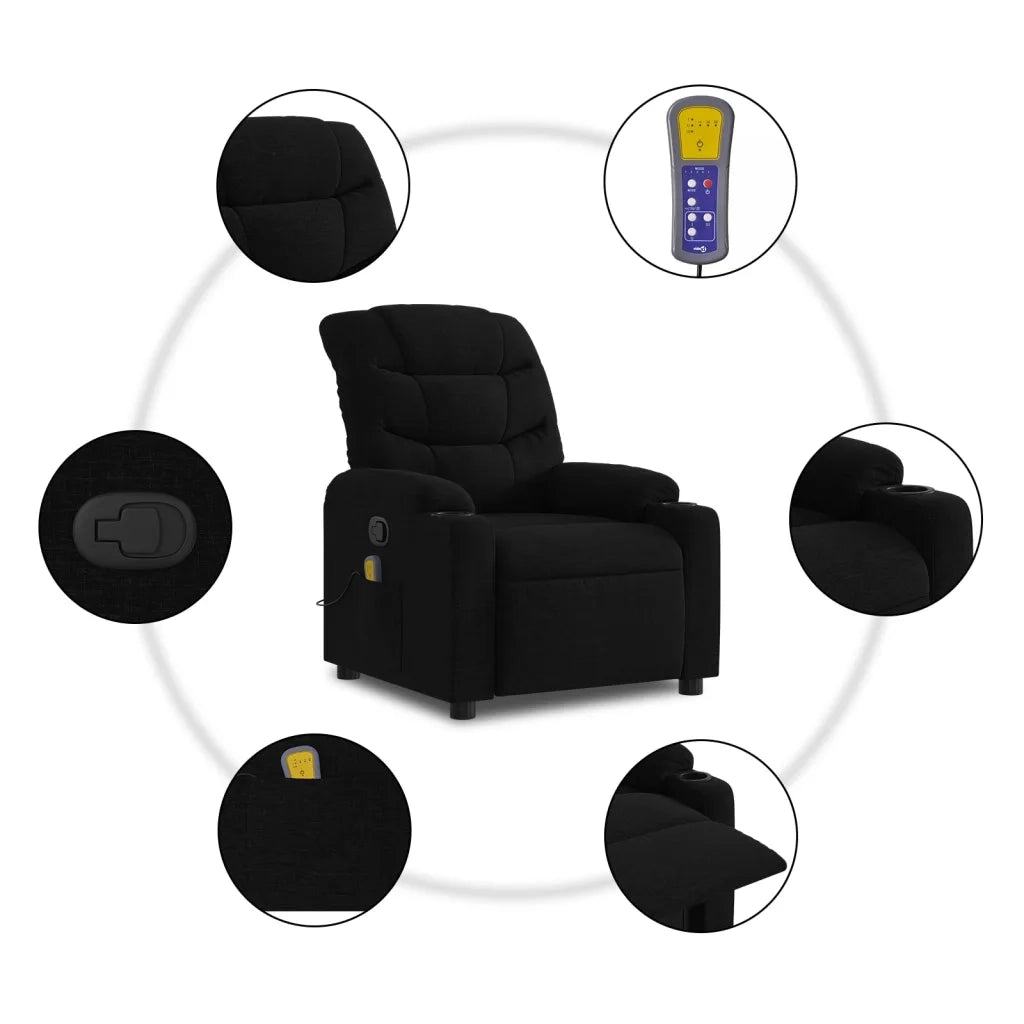 Poltrona Massaggiante | Sedia Relax Reclinabile Nera in Tessuto