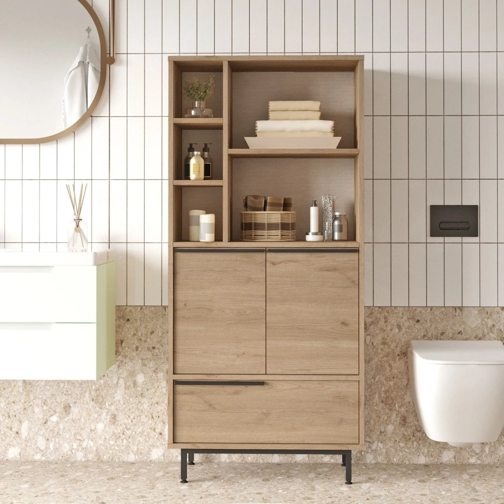 Fermana, Mobile Colonna 4 Ripiani, 75x36x162h cm Marrone Rovere