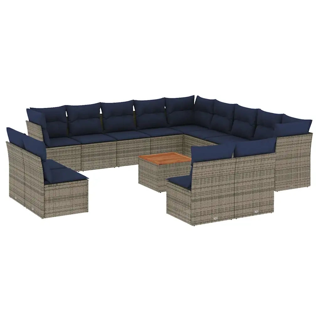 Set Divani da Giardino 14pz con Cuscini in Polyrattan Grigio