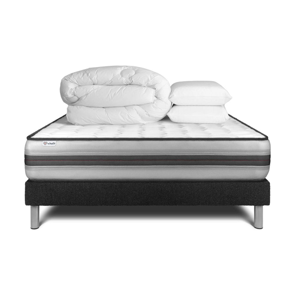 Pacchetto letto completo - Materasso 140x200cm + Box spring con doghe (in kit) + 2 cuscini + Piumino - Vitalpower Recover