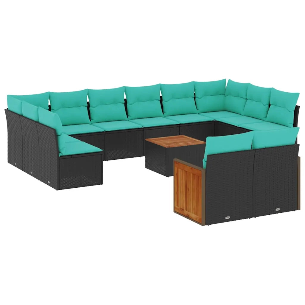 Set Divani da Giardino 13 pz con Cuscini Nero in Polyrattan 3228129