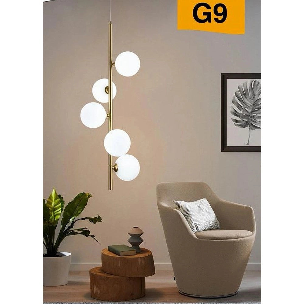 Trade Shop - Lampadario A Sospensione Bronzo 5 Sfere Lampada Soffitto Con Stelo Verticale A95 -
