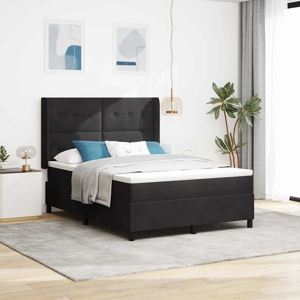 Letto a molle con materasso Nero 140 x 190 cm Velluto