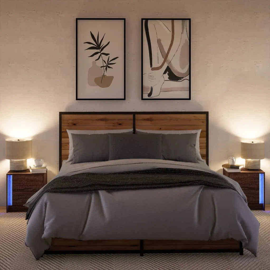 Comodini con Luci LED 2pz Rovere Marrone in Legno Multistrato 852060