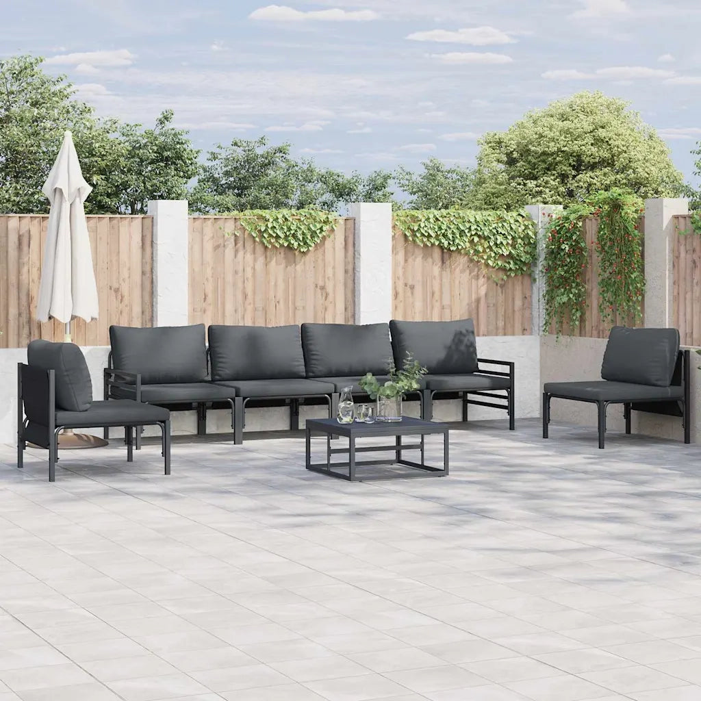 Set Divano da Giardino con cuscino 6 pcs Nero Acciaio