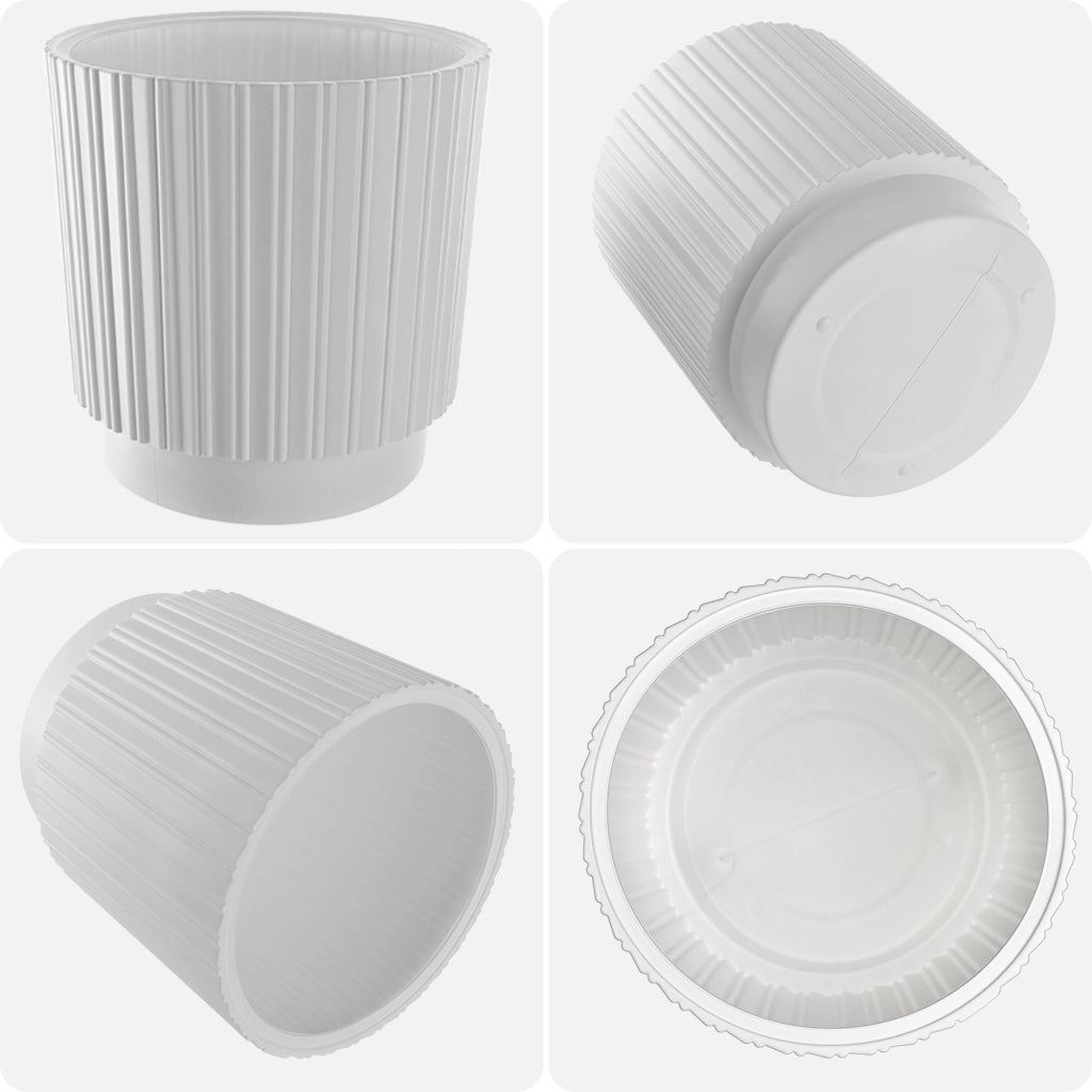 Vaso da fiori KADAX da 40 cm con coperchio e inserto, in plastica bianca.