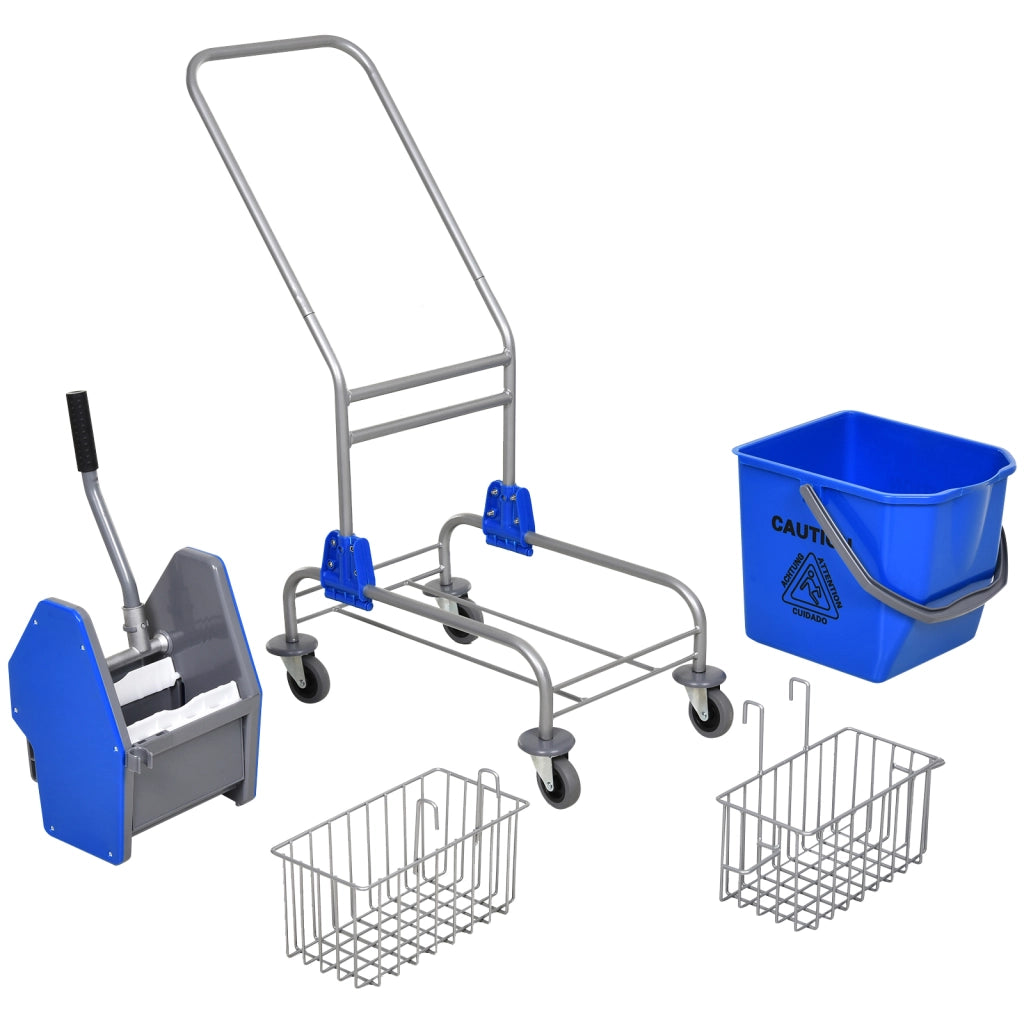 Secchio per Mop 26 L con Sgocciolatoio a Pressione, Ruote e Cestini ¨C Minimal ¨C 73x45x95 cm Blu