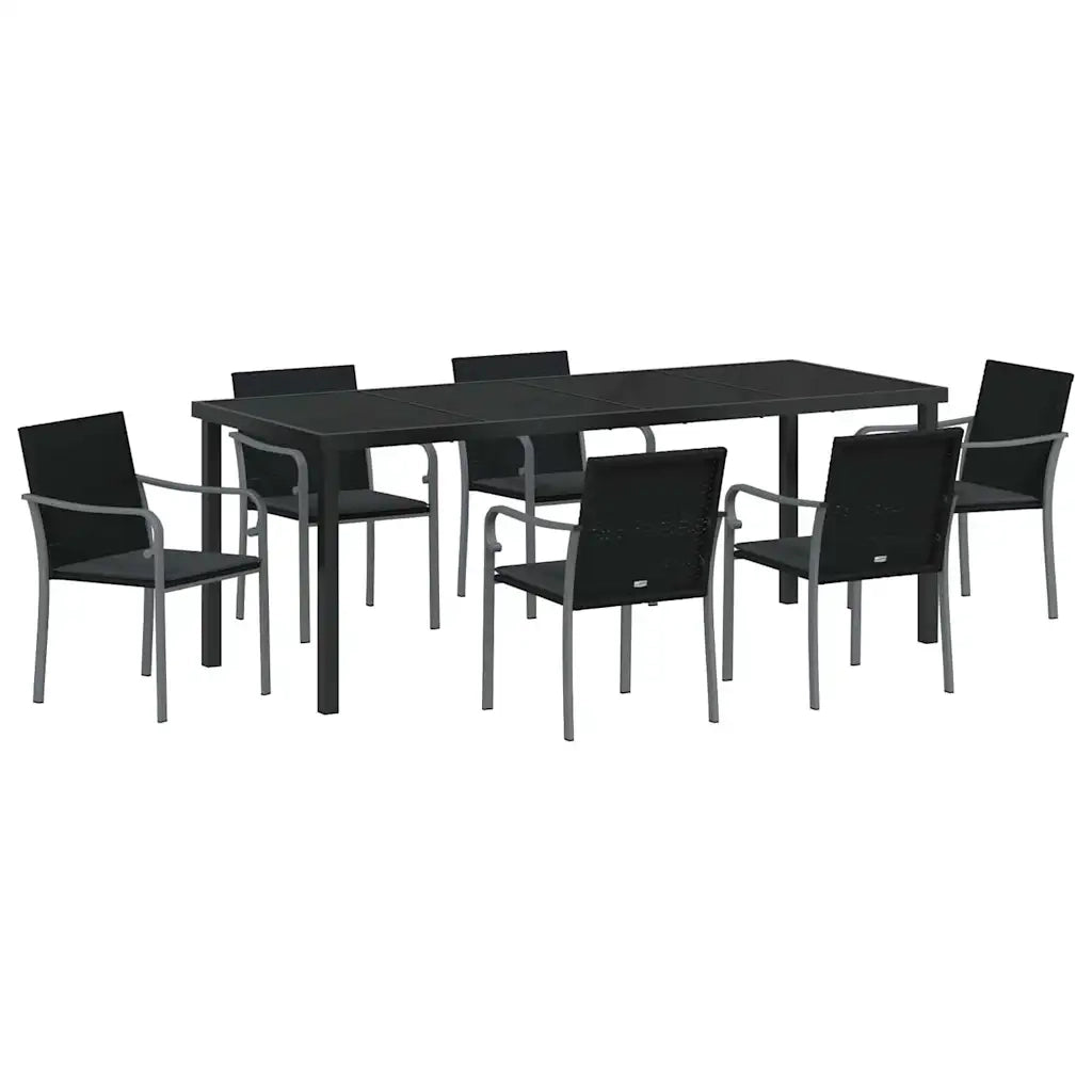 Set da Pranzo per Giardino 7 pcs Nero e Grigio Rattan in PE 3379056