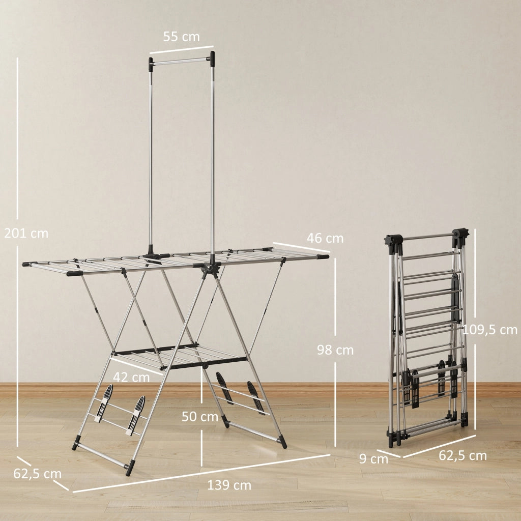 Scarpiera Verticale Appendibile con Ripiani e Ganci ¨C Minimal ¨C Argento 139x62.5x201 cm