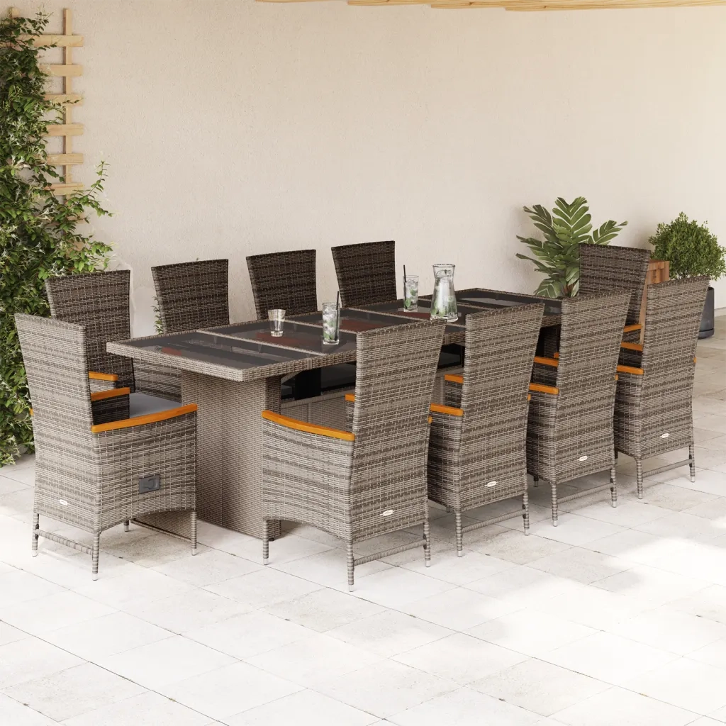 Set da Pranzo da Giardino 11pz con Cuscini in Polyrattan Grigio 3277561