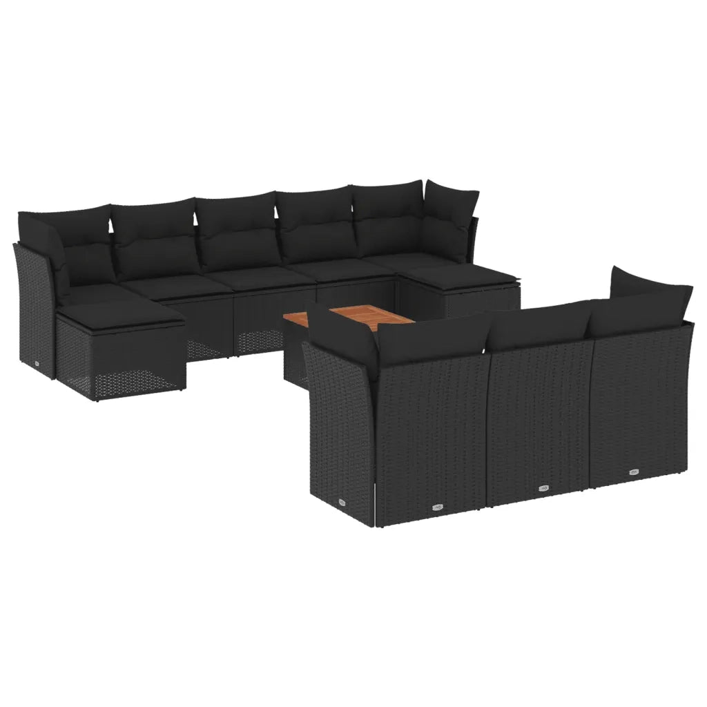 Set Divani da Giardino 11 pz con Cuscini in Polyrattan Nero 3223878