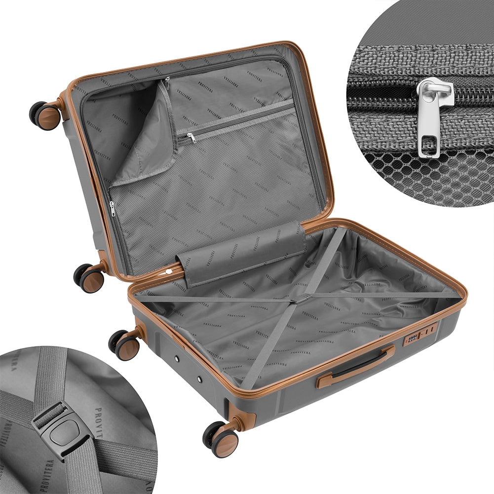 Set 3 Valigie Rigide ABS 90 59 38 Litri con Ruote Easy Roll e Lucchetto Grigio