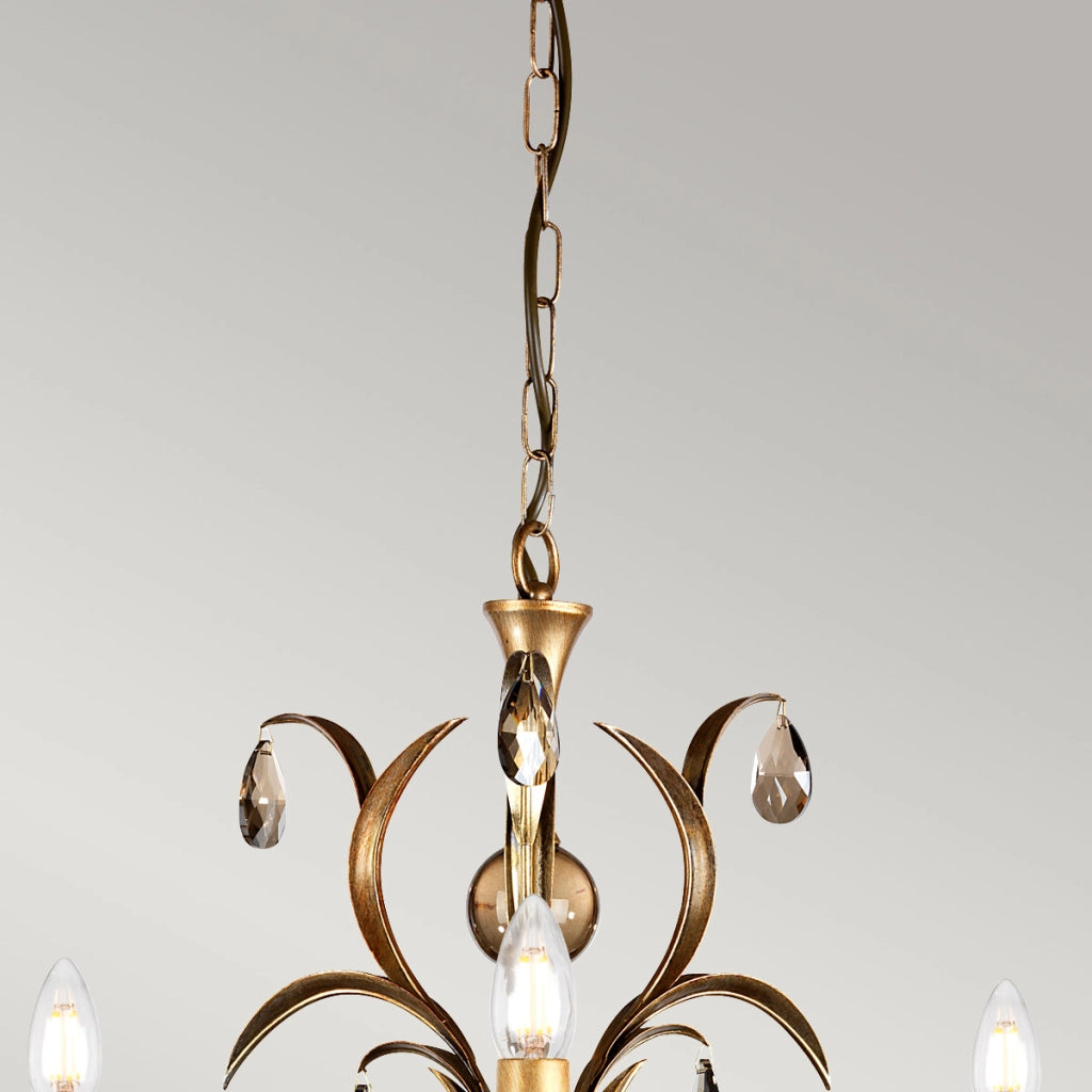 Lampadario Lily bronzo patinato 3xE14 cristallo Elstead