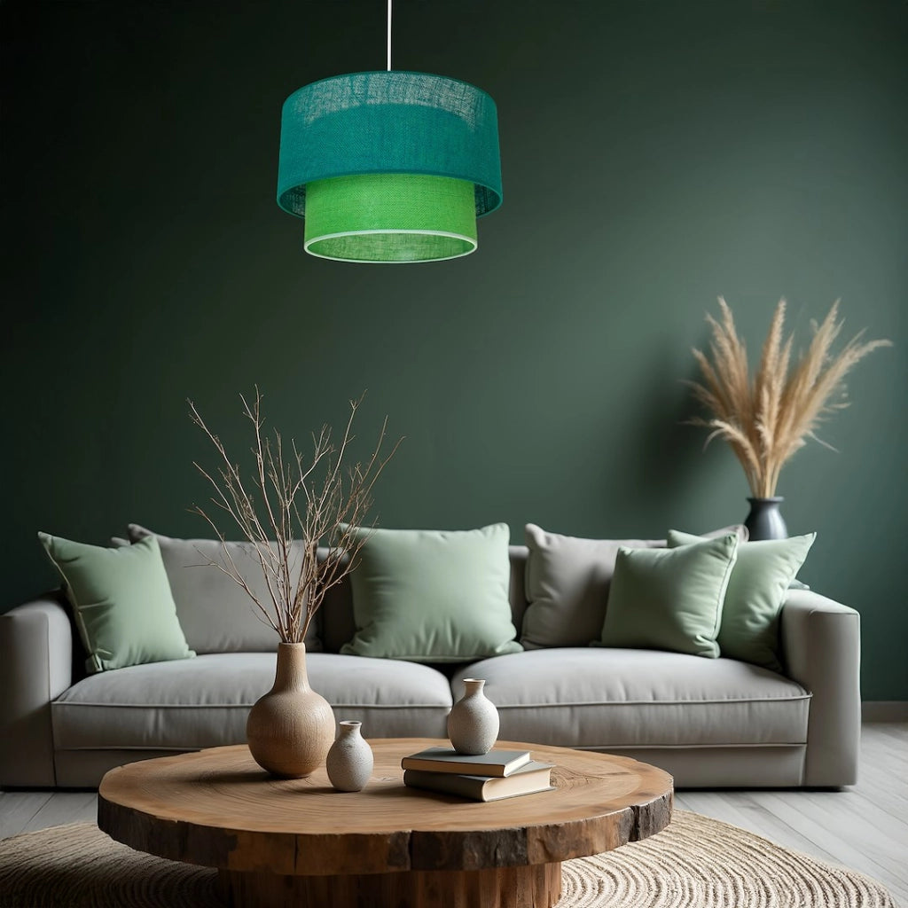Lampada a sospensione BUENO juta verde/bianca E27 60W