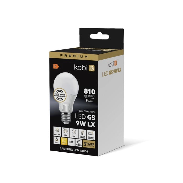 Lampadina LED sensore movimento 9W E27 810lm 3000K Kobi