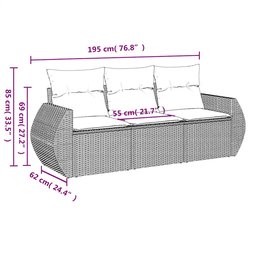 Set Divano da Giardino 3 pz con Cuscini Marrone in Polyrattan 3253400