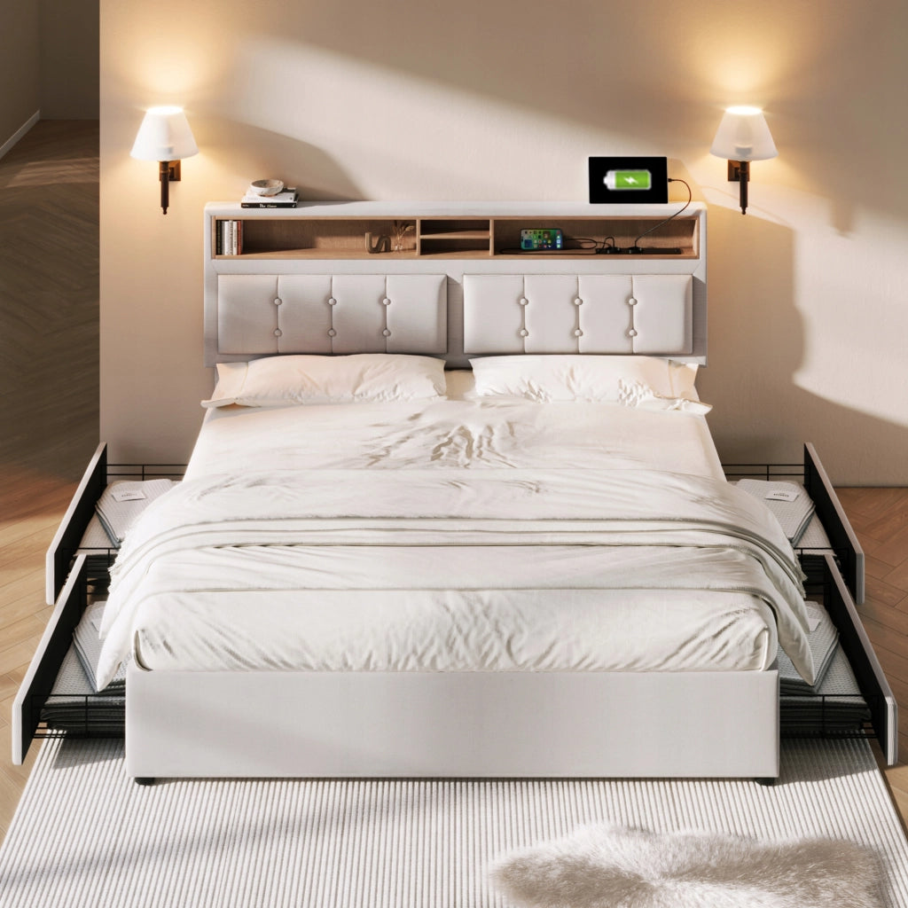 Letto 160x200 - Xylo - USB-C 4 cassetti senza materasso