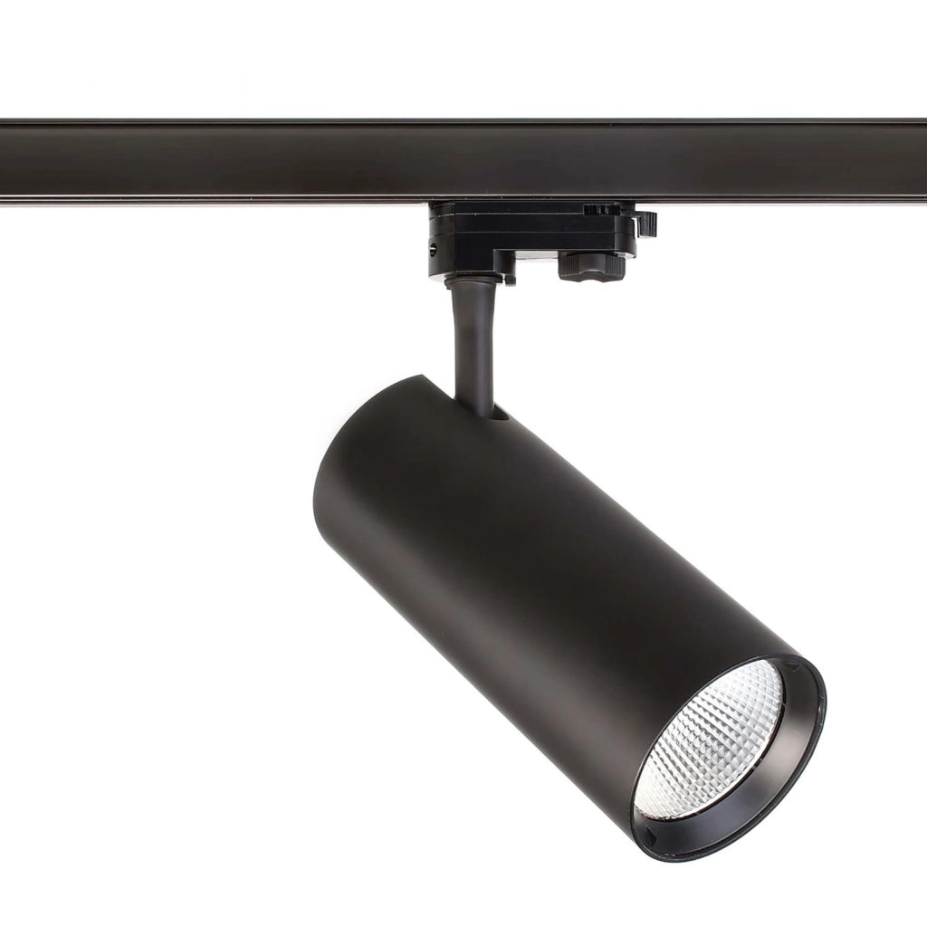 Faretto binario trifase LED 30W proiettore track orientabile luce spot mirata 40 gradi illuminazione vetrine galleria arte NERO 3000K