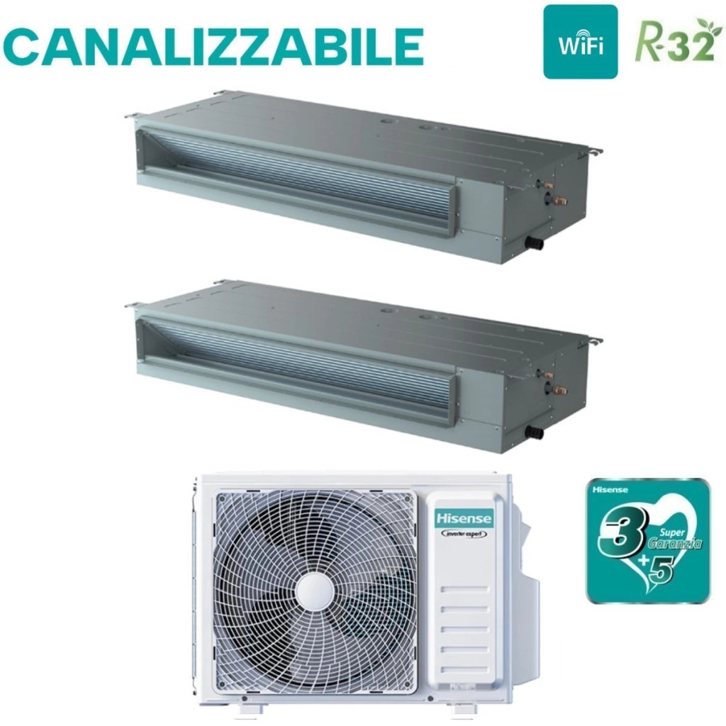 Climatizzatore Condizionatore Hisense Dual Split Inverter Canalizzato Canalizzabile 9+9 con 2AMW52U4RXC R-32 Wi-Fi Optional 9000+9000 Con Telecomando di Serie