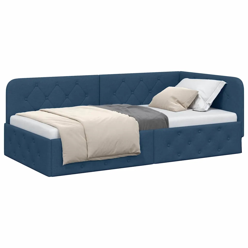 Cornice del letto ad angolo Blu 100 x 200 cm Tessuto 42016510