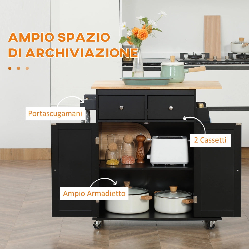 Tavolo da Cucina con Armadietto e 2 Cassetti ¨C Zephmum ¨C Legno, Nero, 89x45x89.5cm