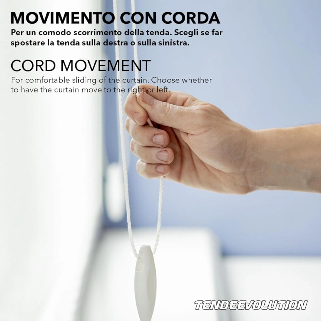 Binario Scorritenda Lineare da Parete in Alluminio Bianco con Movimento a Corda Apertura Centrale - Riloga Bastone per Tenda 280cm