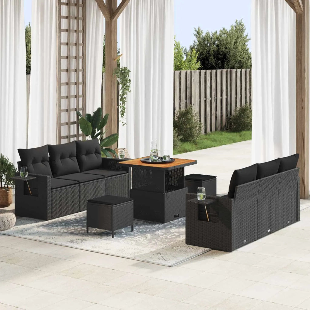 Set Divano da Giardino con cuscino con archiviazione 9 pcs Nero 3363644