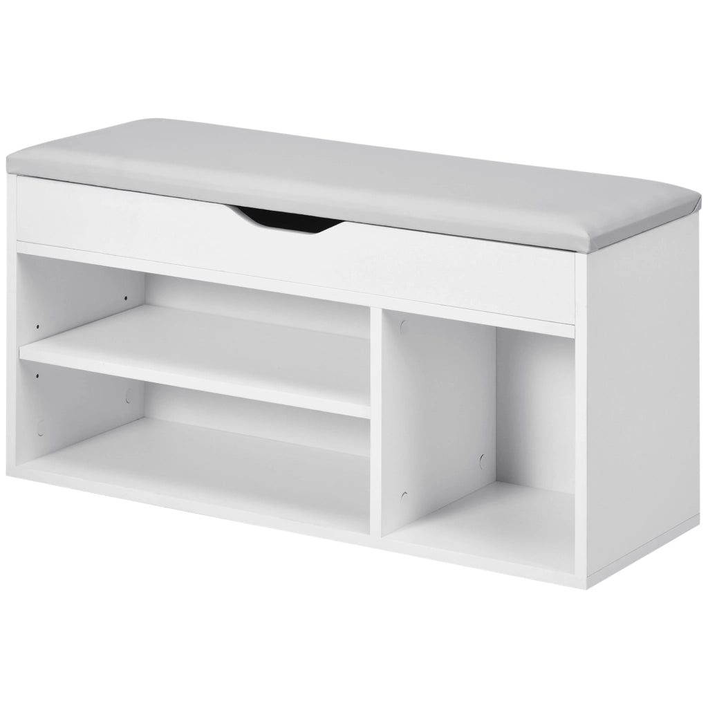 Panca Scarpe 2 Livelli con Cuscino e Ripiano ¨C zephmum ¨C Bianco