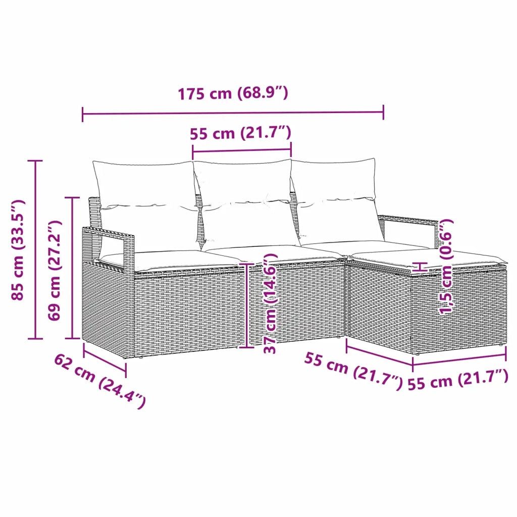 Set di divani 4 pcs Grigio polyrattan 3346335
