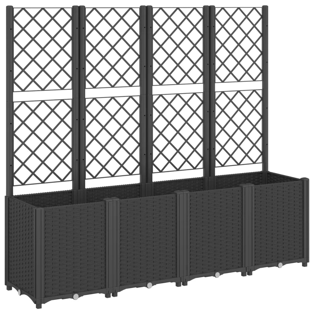 Fioriera | Cassetta per fiori | Vaso da Giardino con Traliccio Nera 160x40x140 cm in PP