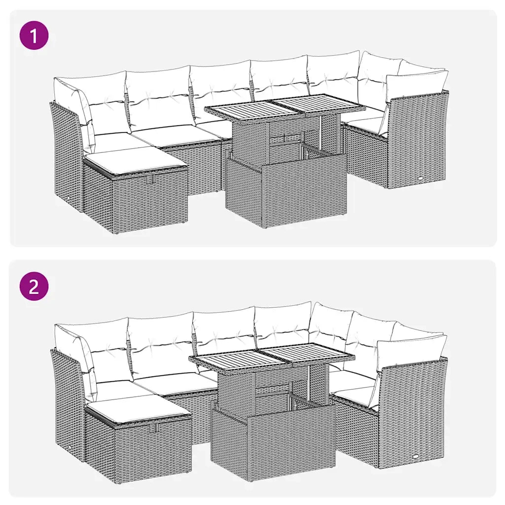 Set Divano da Giardino 8 pz con Cuscini Beige Polyrattan Acacia 3327983