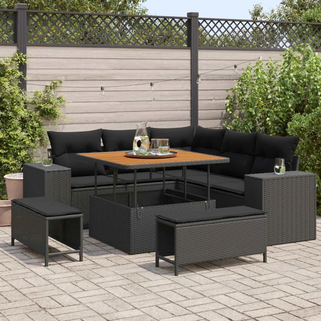 Set Divano da Giardino con cuscino 8 pcs Nero polyrattan 3361994