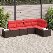 Set Divano da Giardino 5 pz Marrone e Rosso polyrattan 3355733