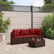 Set Divano da Giardino 4 pz con Cuscini Marrone in Polyrattan