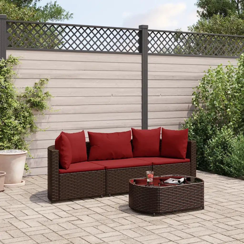 Set Divano da Giardino 4 pz con Cuscini Marrone in Polyrattan