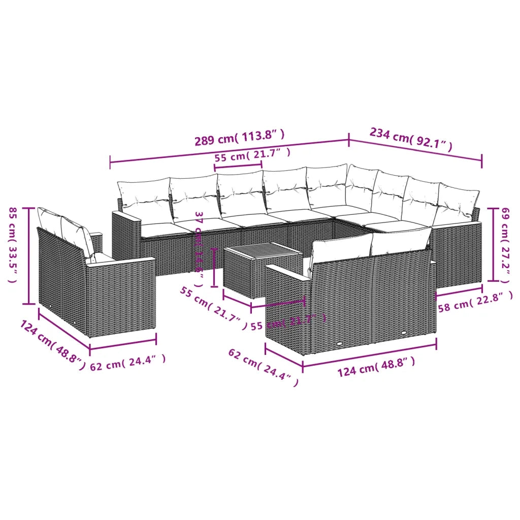 Set Divani da Giardino 13 pz con Cuscini Grigio in Polyrattan 3258924