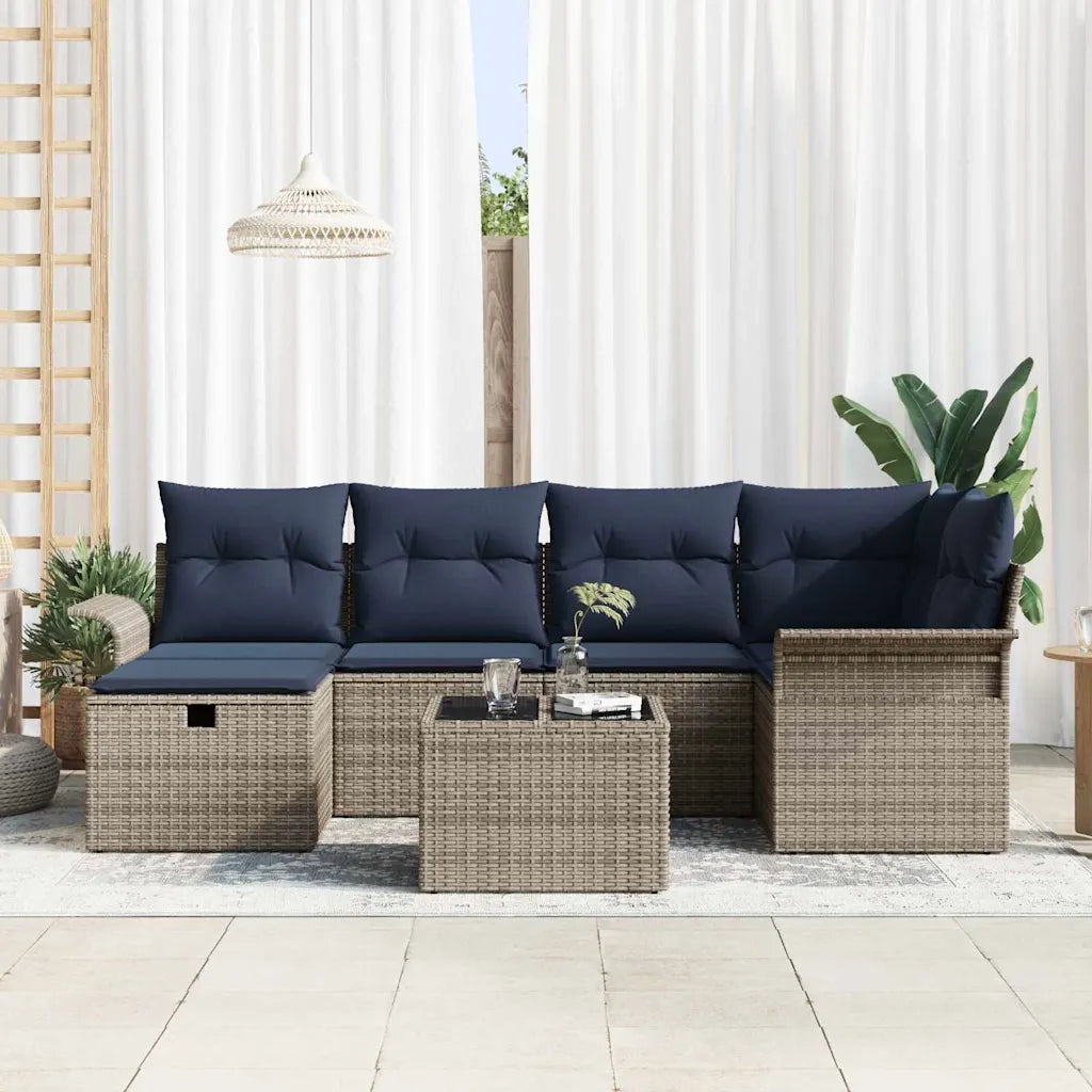 Set Divano da Giardino con cuscino 7 pcs Grigio Poly Rattan 3360226
