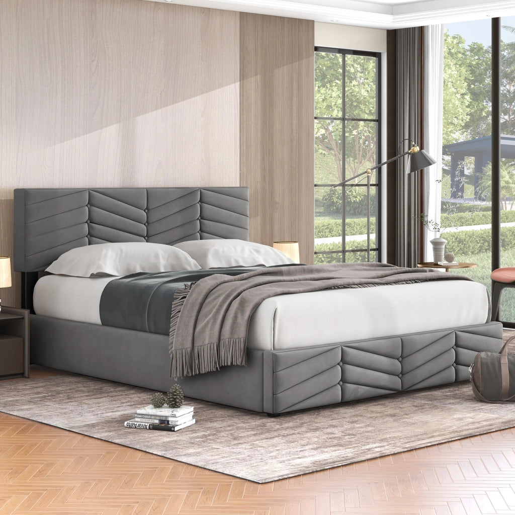 LETTO Contenitore 140x200 cm Velluto Grigio