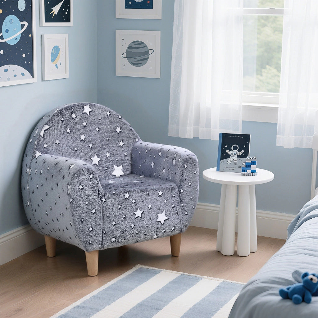 Divano bambini stelle luminose ¨C Minimal ¨C velluto grigio 55x40x55 cm