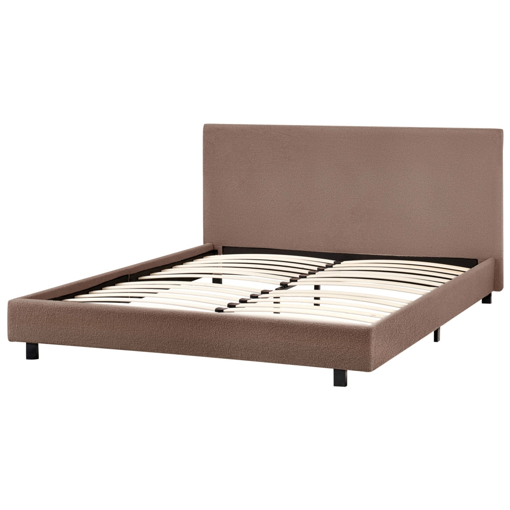 Letto matrimoniale imbottito bouclé marrone 140 x 200 cm con rete e testata