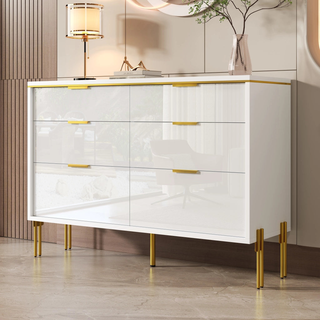 CREDENZA 120x40x85,5 cm 6 cassetti Bianco Oro