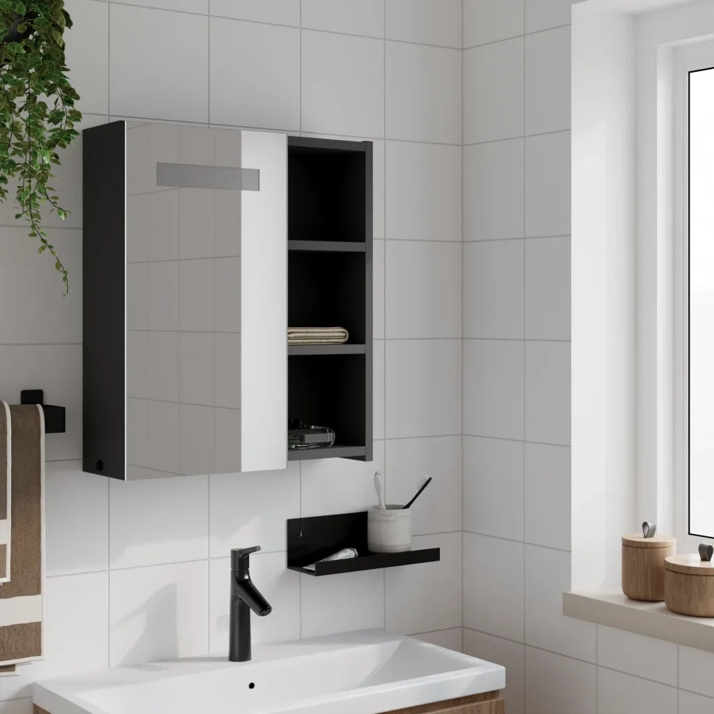 Armadietto Bagno con Specchio e LED-Mobile bagno con specchio Nero 45x13x52 cm