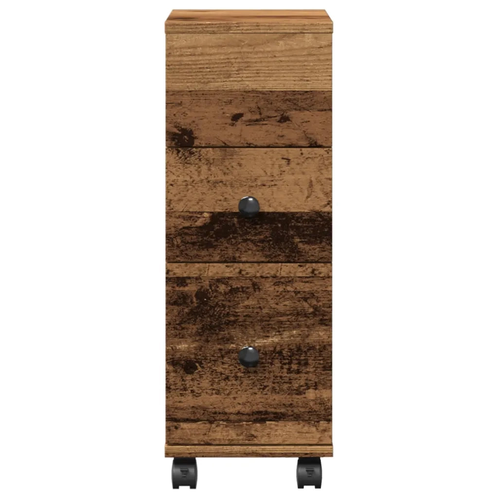 Mobile da Bagno Stretto con Ruote Legno Vecchio in Truciolato 855239
