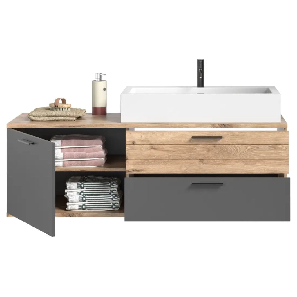 Mobile sotto lavabo 1 porta e 2 cassetti – Grigio antracite e rovere chiaro – SELMA