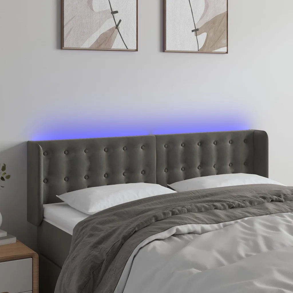 Testiera a LED-Testata con LED Grigio Scuro 147x16x78/88 cm in Velluto 708180
